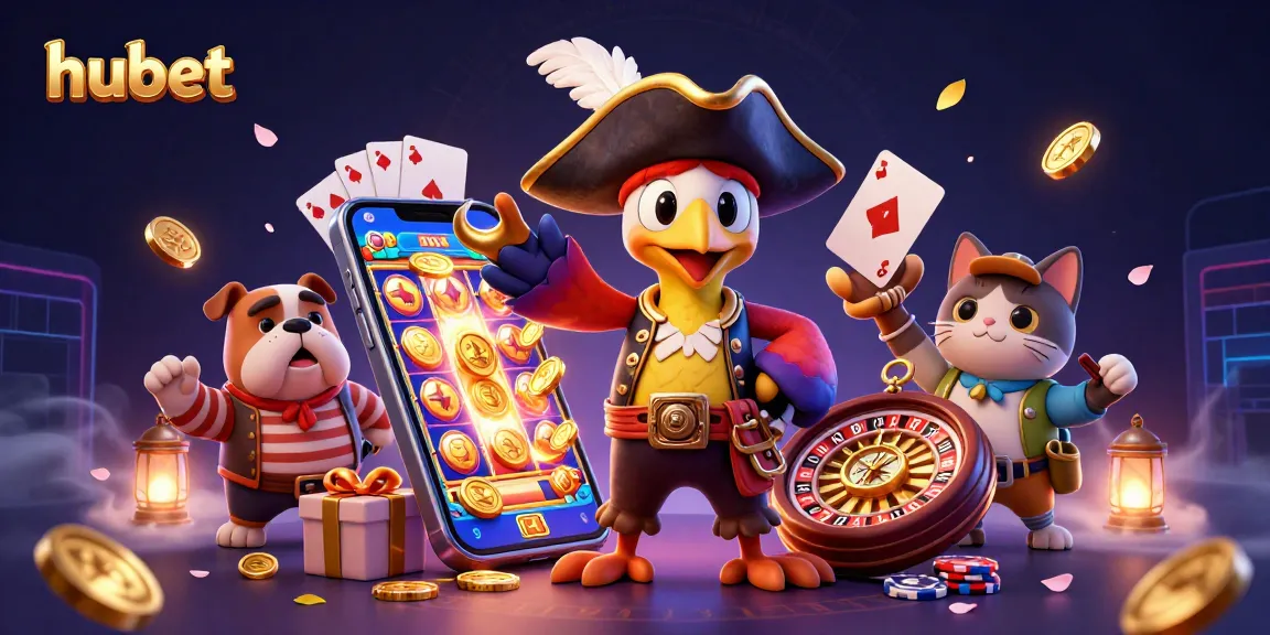 Experience thrilling gameplay with hubet's vibrant 3D casino representation featuring a pirate captain and dynamic gaming elements.