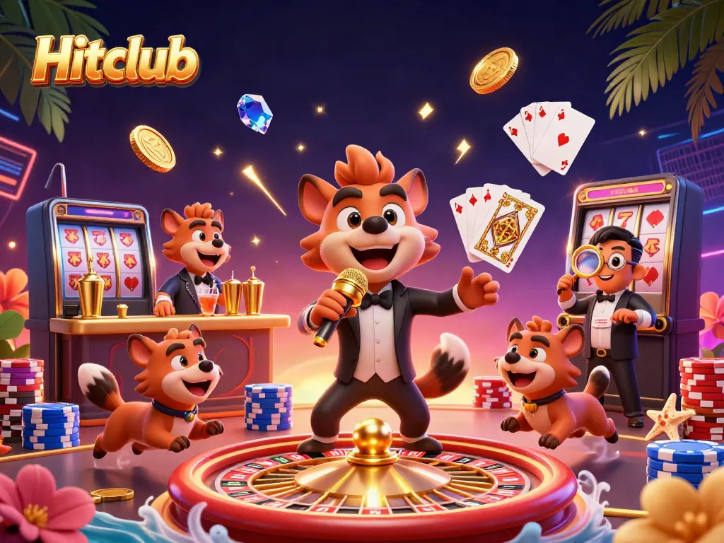 Experience the excitement at Hitclub with animated hyena characters engaging in casino action.
