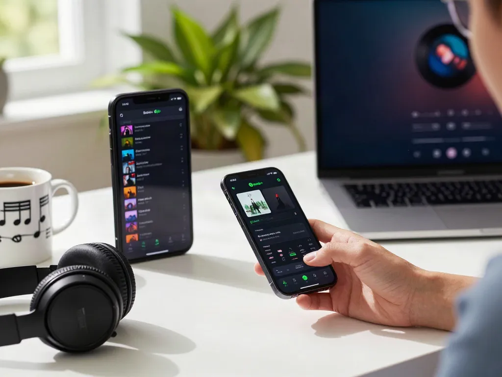 Discover Spotify++ features on iPhone in a vibrant workspace for music enthusiasts at https://spotigeek.com/spotify-plus/.